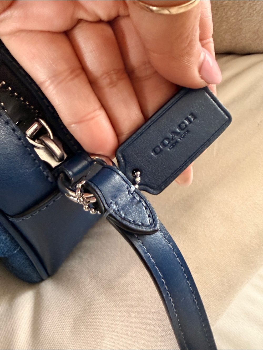 Coach Denim Quilted Crossbody Bag in Navy Blue with Silver Hardware - Picture 3 of 7